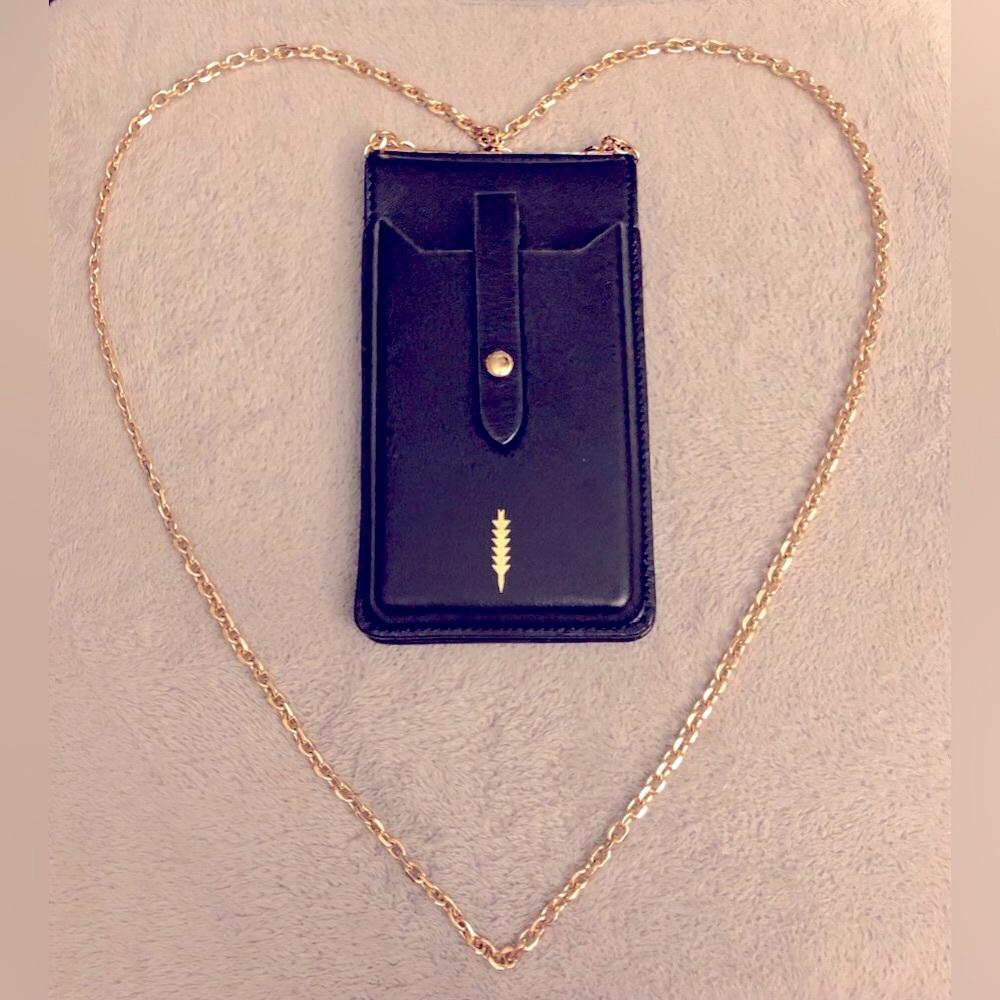 Black leather cell phone holder